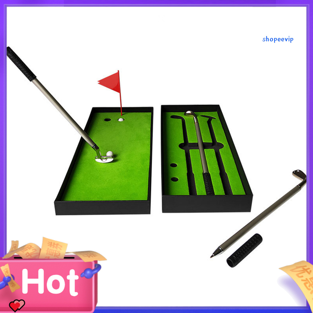 SPVP Mini Desktop Golf Club Putting Ball Ballpoint Pen Set Office Gift with Flag