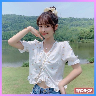 Áo Rút Dây hoa nhí chất vải dày dặn thoáng mát, Áo Ulzzang nữ rút dây ngực phong cách Hàn Quốc C03 - Maoshop