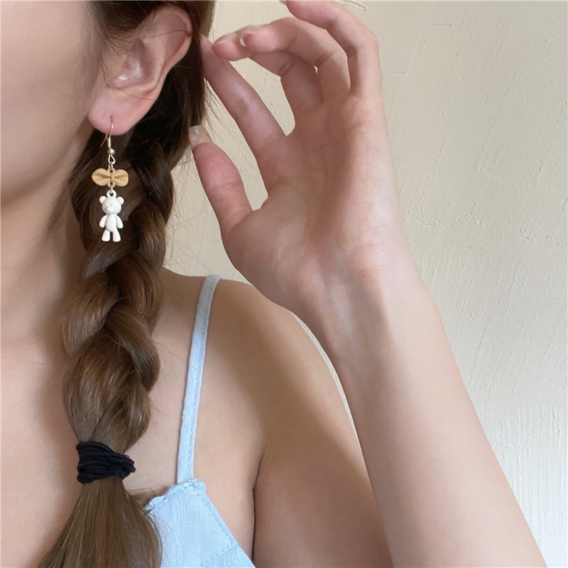 Bông Tai Dáng Dài Họa Tiết Hoạt Hình Gấu / Vịt / Hoa Tulip Phong Cách Hàn Quốc Ngọt Ngào Cá Tính