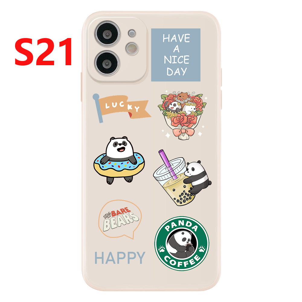 Cartoon Bear Straight Cube Casing for IPhone 11 11Pro 11ProMax 7 8 SE 2020 7Plus 8Plus X XS XR XSmax 12 12Pro 12Promax Full Cover Lens  Matte Soft Cover