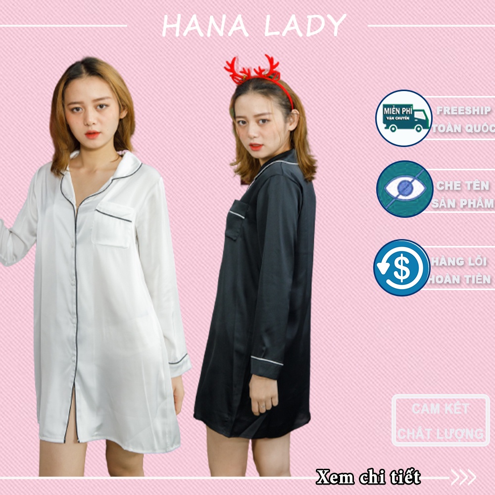 Váy ngủ lụa sơ mi cao cấp, Đồ ngủ nữ tay dài mềm mịn mặc nhà siêu mát sang chảnh PJ460 | BigBuy360 - bigbuy360.vn