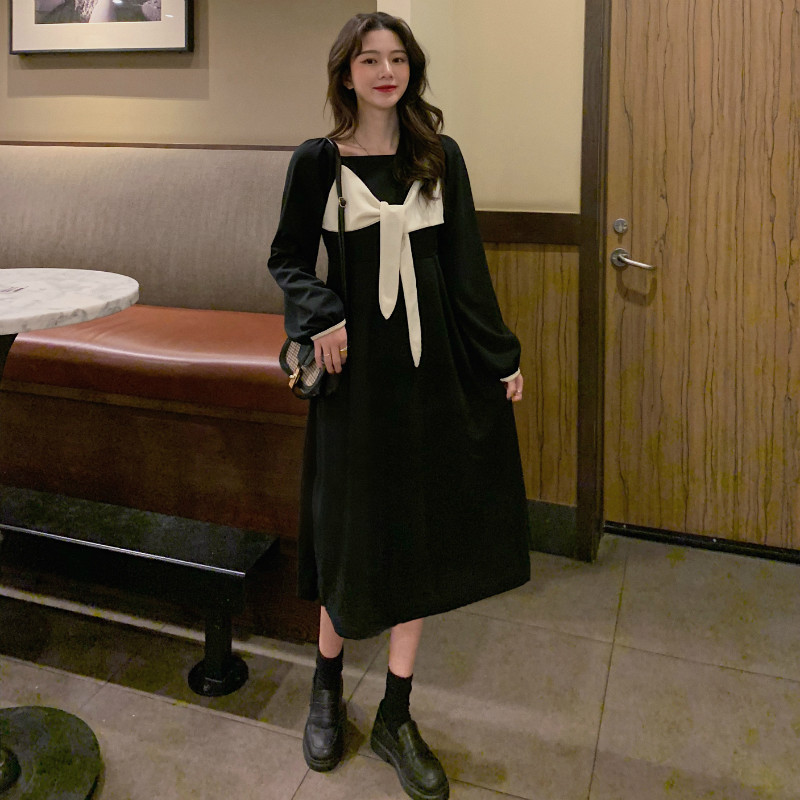 SUXI Đầm Midi Cổ Vuông Phối Nơ Xinh Xắn Theo Phong Cách Hàn Quốc Dành Cho Nữ