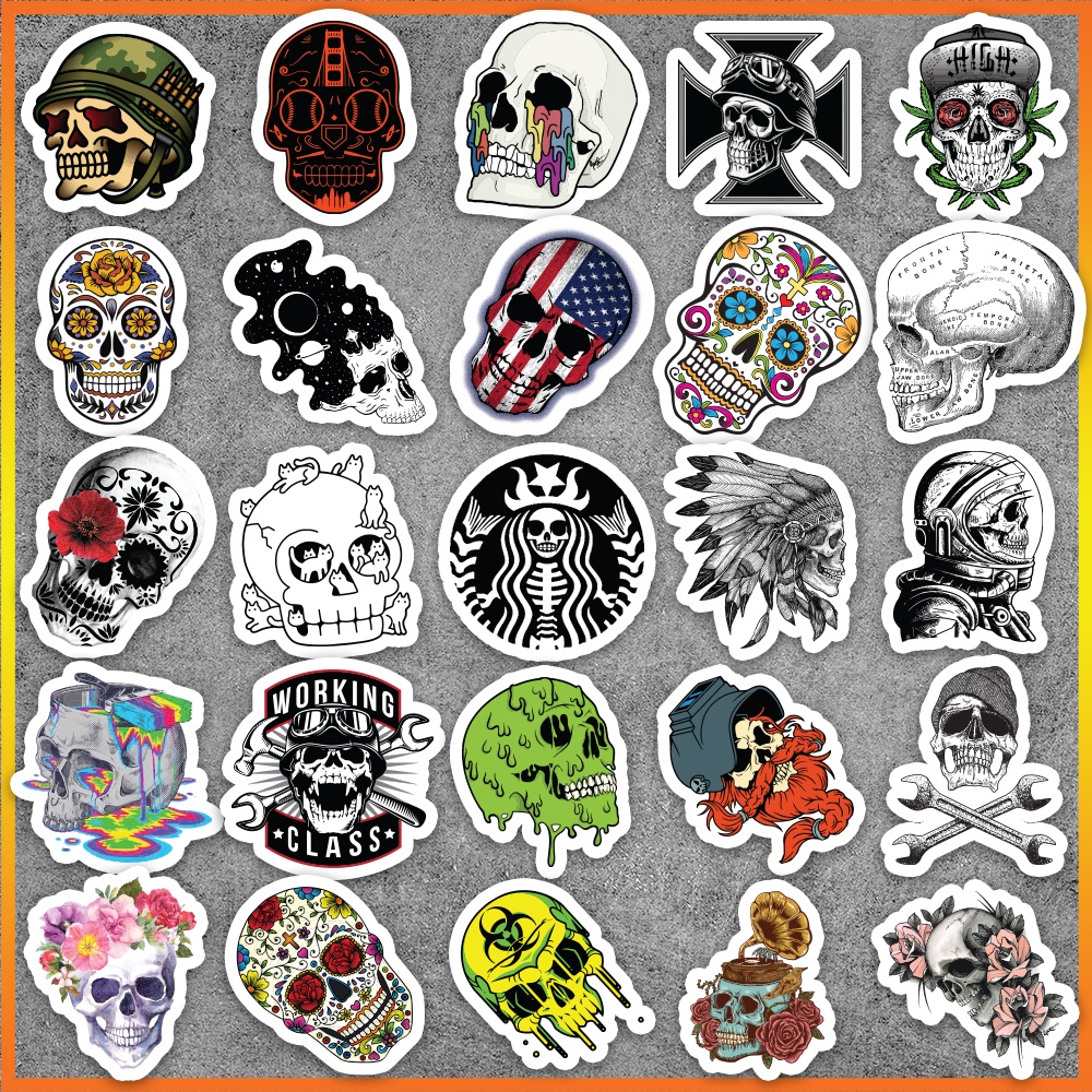 Set 50 cái Sticker Skull, Sticker Đầu Lâu Chống Nước, Hình dán Đầu quỷ dán mũ bảo hiểm, dán laptop, dán xe, vali...
