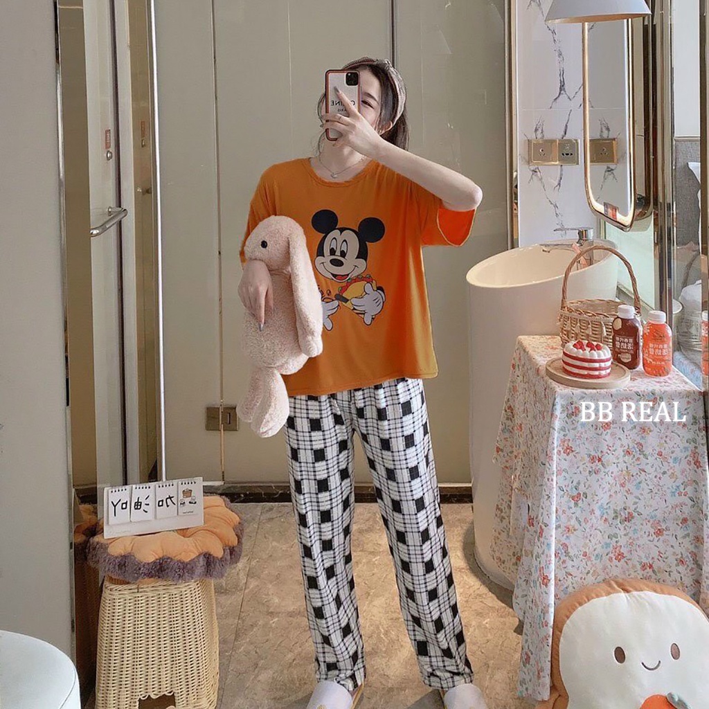 Đồ Bộ Mặc ở Nhà Bộ Đồ Ngủ Nữ Quần Dài Pijama Thun Lạnh Đẹp  Freesize Từ 45-55Kg - BB REAL