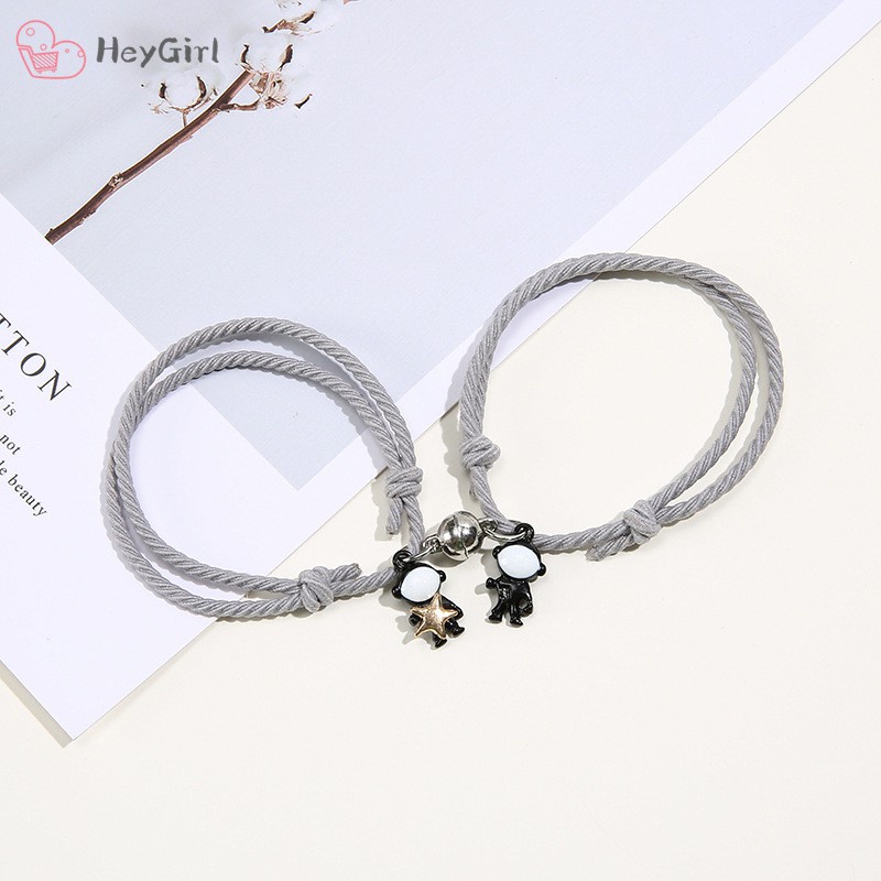 Bộ vòng đeo tay / vòng đeo tay đơn có nam châm hình phi hành gia màu đen trắng kiểu retro Hàn Quốc độc đáo cho cặp đôi