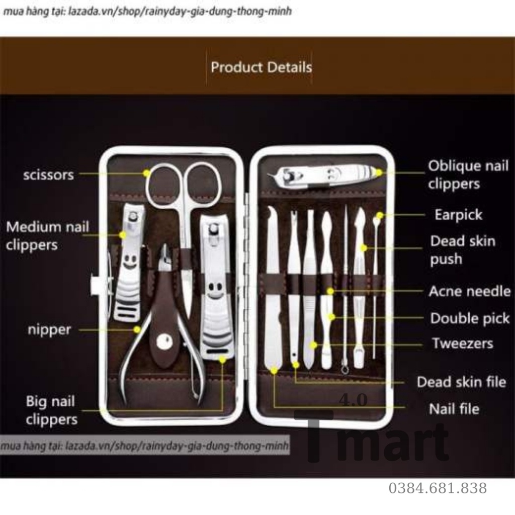 Bộ dụng cụ chăm sóc cắt móng, làm nails 12 món đa năng - Tmart4.0
