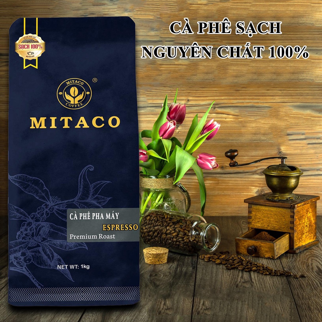 Cà phê pha máy nguyên chất (Espresso) MITACO COFFEE (Gói 1kg)