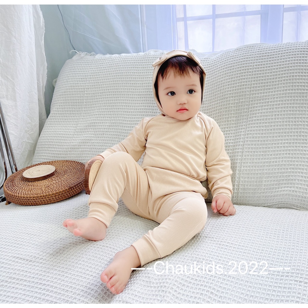 [SALE] Bộ Quần Áo Cho Bé Gái, Bé Trai KIMCHIBABY Vải Thun Gân Tai Thú 3D, Bộ Đồ Cho Bé Mặc Thu Đông CKTD05