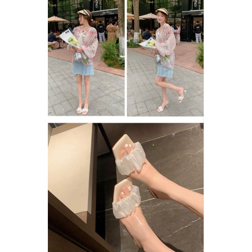 Guốc cao gót nữ màu trắng đế trong suốt 5 phân siêu hot VINA STORE mã SD32