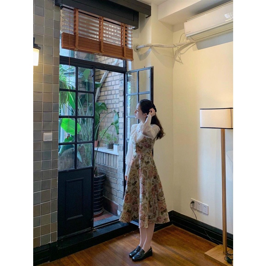 Set đầm yếm hoa + Áo sơmi tiểu thư