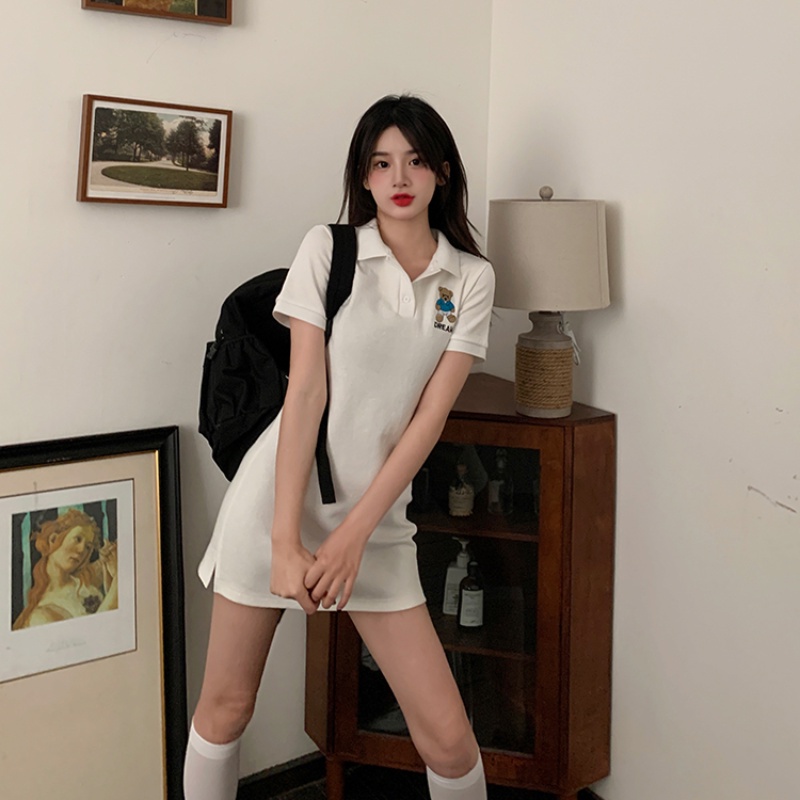 Đầm thun cổ polo phong cách Hàn Quốc thời trang hè cho nữ