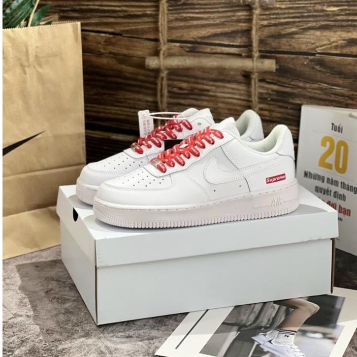 Giày Air_Force 1 Low Trip White Red Supreme/Af1 Full Trắng Dây Đỏ Chuẩn Trung + BOX BẢO VỆ