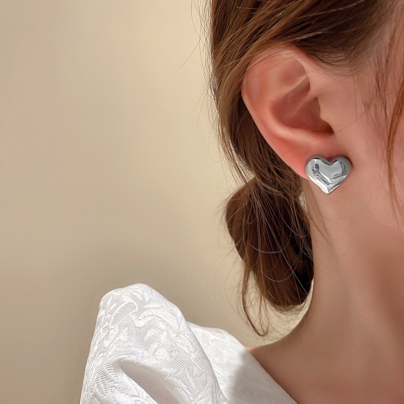 Bông Tai Hình Trái Tim Ba Chiều Bằng Kim Loại Cổ Điển Hàn Quốc Cho Nữ