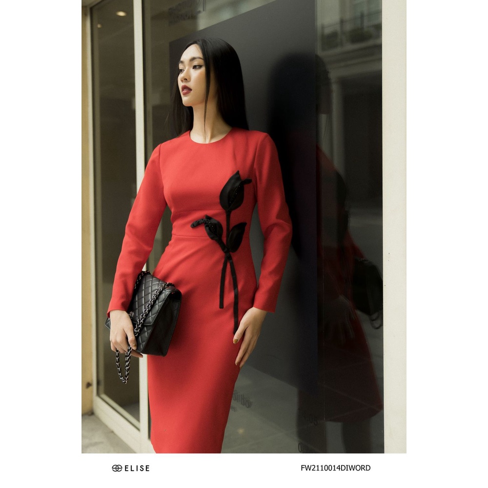 Đầm đỏ đính hoa thiết kế Elise FW2110014DIWORD