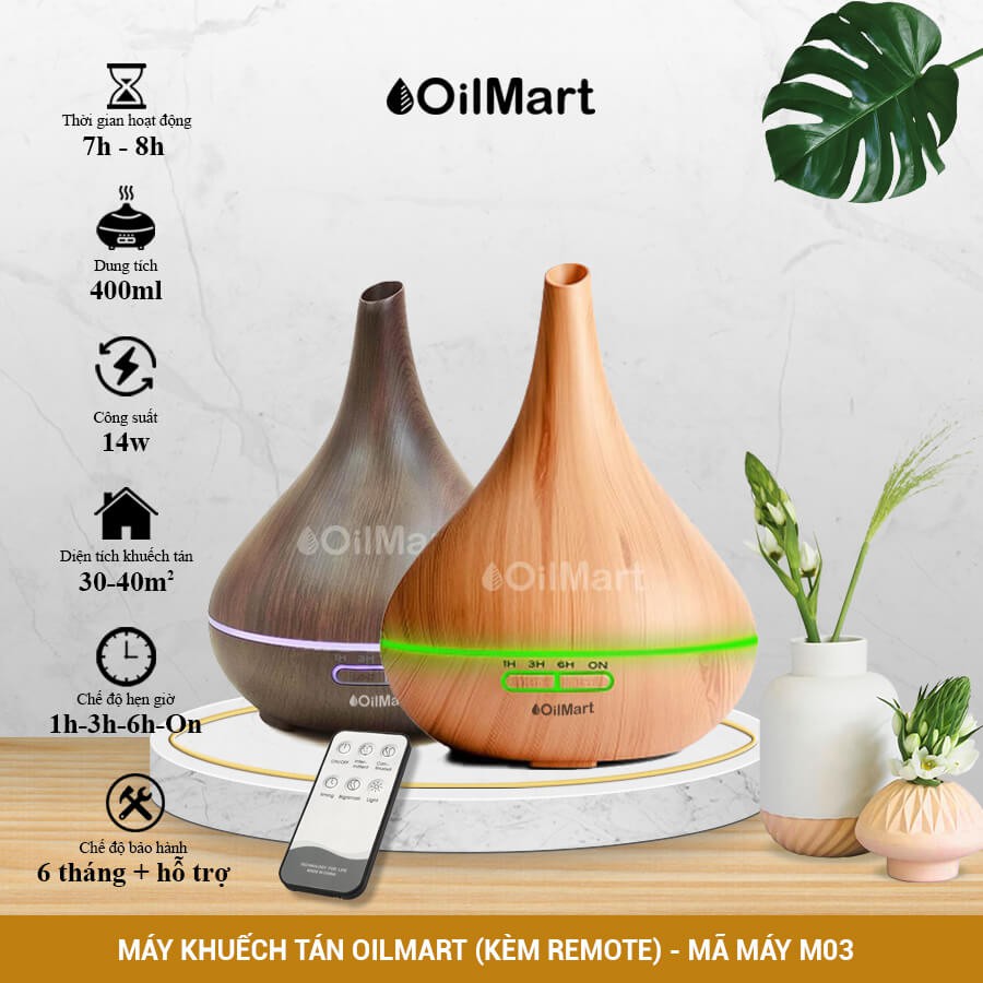 Máy Phun Sương Tinh Dầu Oilmart Bầu Rượu - 14W 400ml (Kèm Điều Khiển)
