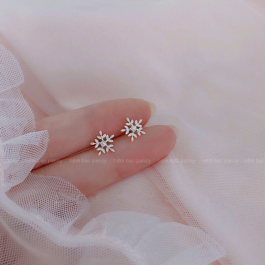 Bông hoa tai bạc nụ hình hoa tuyết PANSY nhỏ xinh, khuyên tai bạc nữ đính đá lấp lánh