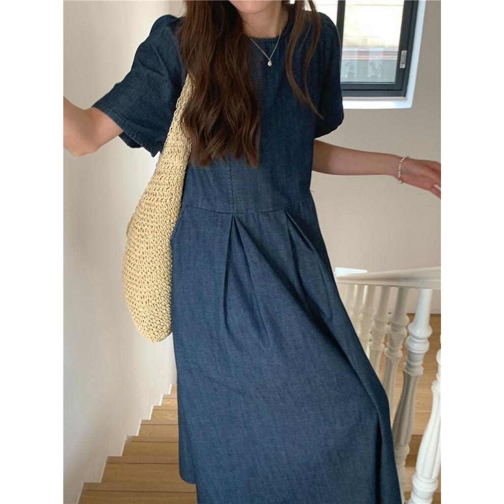 Đầm Denim Chui Đầu Cổ Tròn Ngắn Tay Thời Trang Sành Điệu 63899