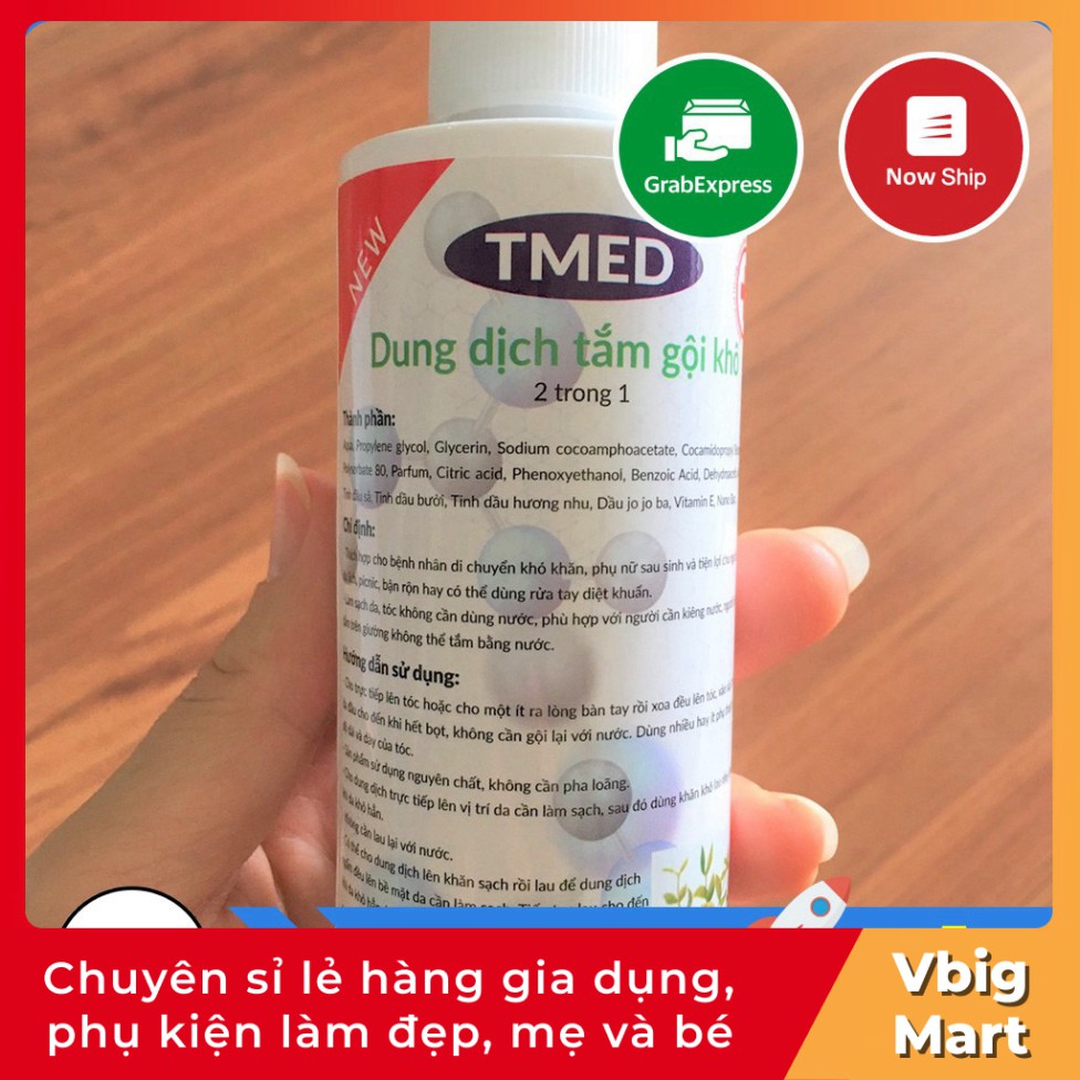 VB31 TẮM GỘI KHÔ 2in1, cho NGƯỜI BỆNH Tmed 200ml, bệnh nhân, trông người bệnh, sau phẫu thuật, HSSV Vbig Mart