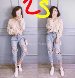 Quần bò rách tả tơi