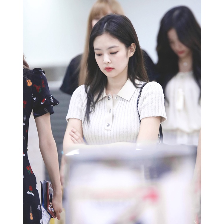 Set áo polo kèm chân váy len ôm chữ A Jennie BlackPink , Kim Joo Jung Backstreet Rookie
