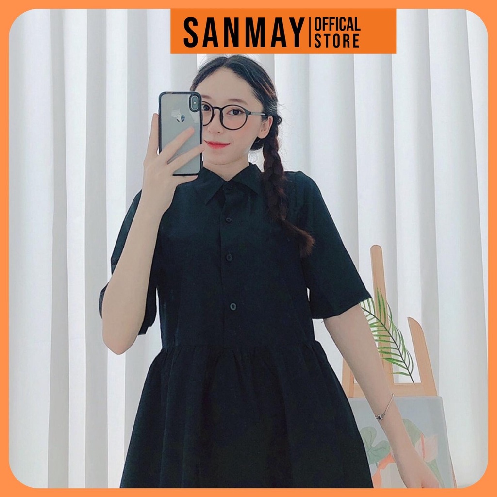 Váy Babydoll Trắng Tay Ngắn Dáng Xòe SANJOLI Đầm Đi Dự Tiệc Cưới,Đi Chơi,Form Rộng Cổ Sơ Mi Ulzzang Hàn Quốc VD044 | BigBuy360 - bigbuy360.vn