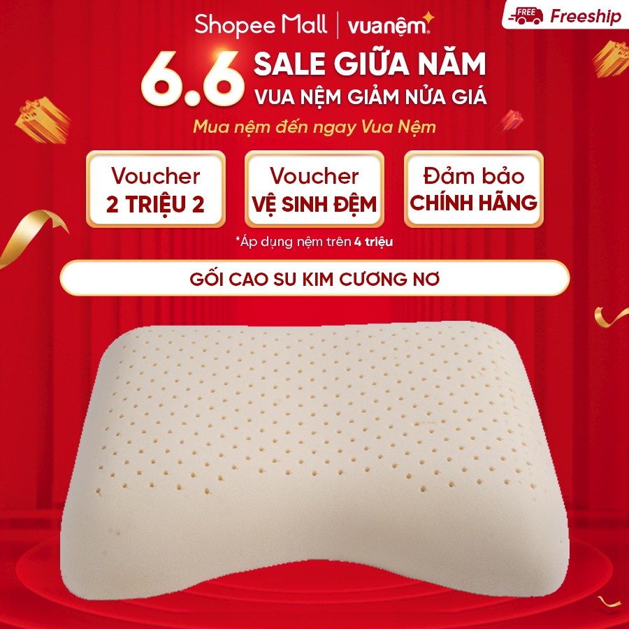 [LIFEBMO062] Gối Cao Su Kim Cương Nơ 40x55 100% cao su thiên nhiên nâng đỡ cổ vai gáy, giúp ngủ sâu bảo hành bởi Vua Nệm