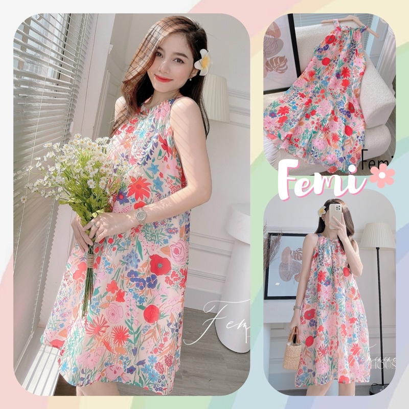 Đầm Voan Hoa Cổ Yếm, đầm voan hoa nhí, đầm hoa nhí, đầm voan hoa diện đi biển, đầm hoa maxi, váy hoa du lịch.