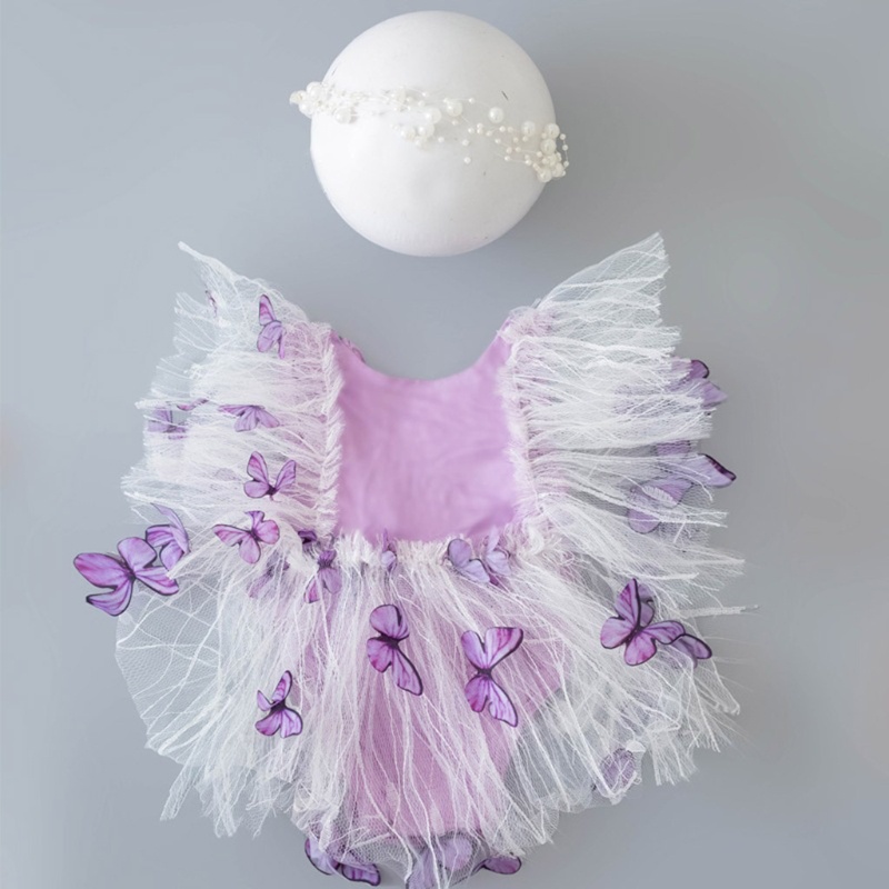 Set 2 Món Đầm Công Chúa Phối Ren Dễ Thương + Băng Đô Thời Trang Làm Phụ Kiện Chụp Ảnh Cho Bé Gái