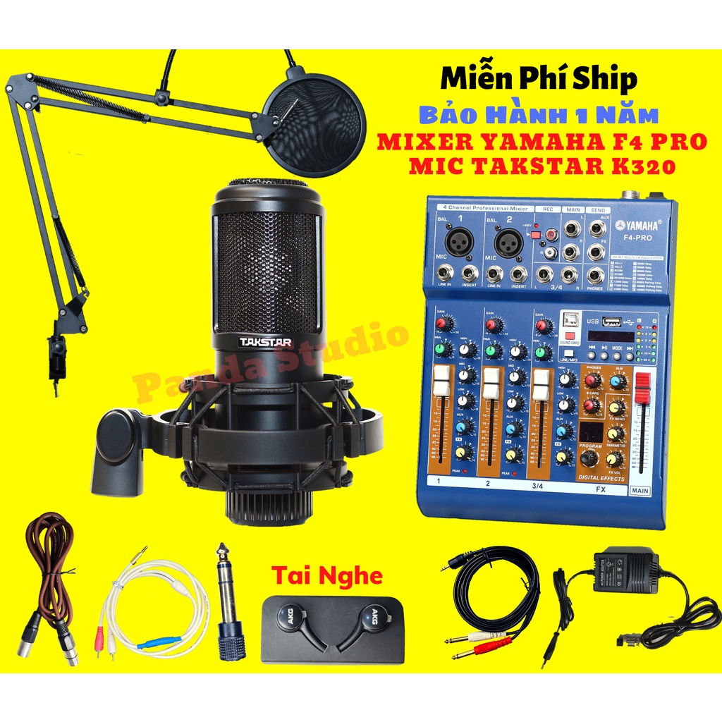 Mic hát live stream trọn bộ MIXER yamaha F4 PRO (16 hiệu ứng vang) MIC PC K320 takstar (new 2021)