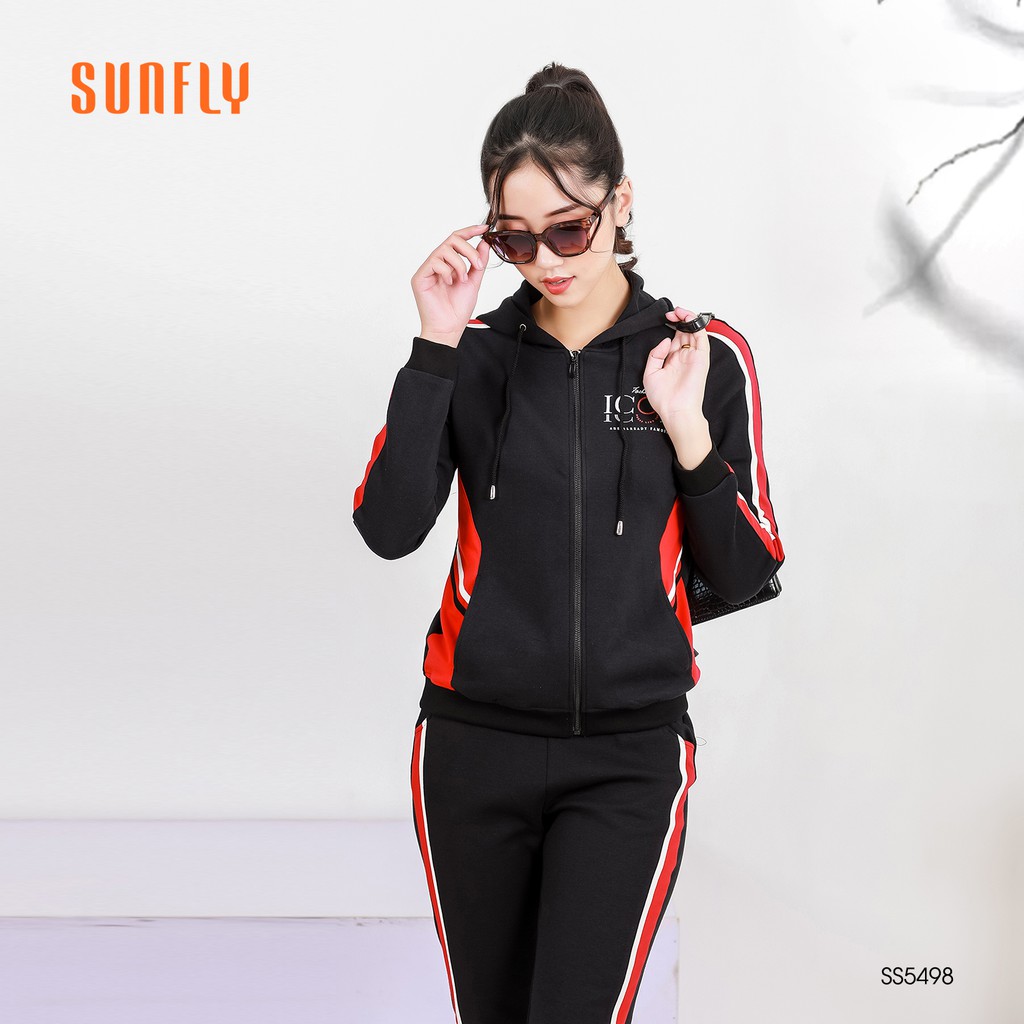 Bộ đồ mặc nhà thể thao nỉ kéo khóa có mũ SUNFLY mã SS5498