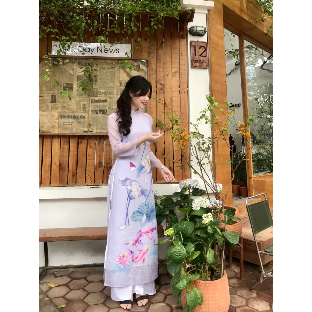 Áo dài tơ Sen cao cấp - KHÔNG ĐÍNH KẾT