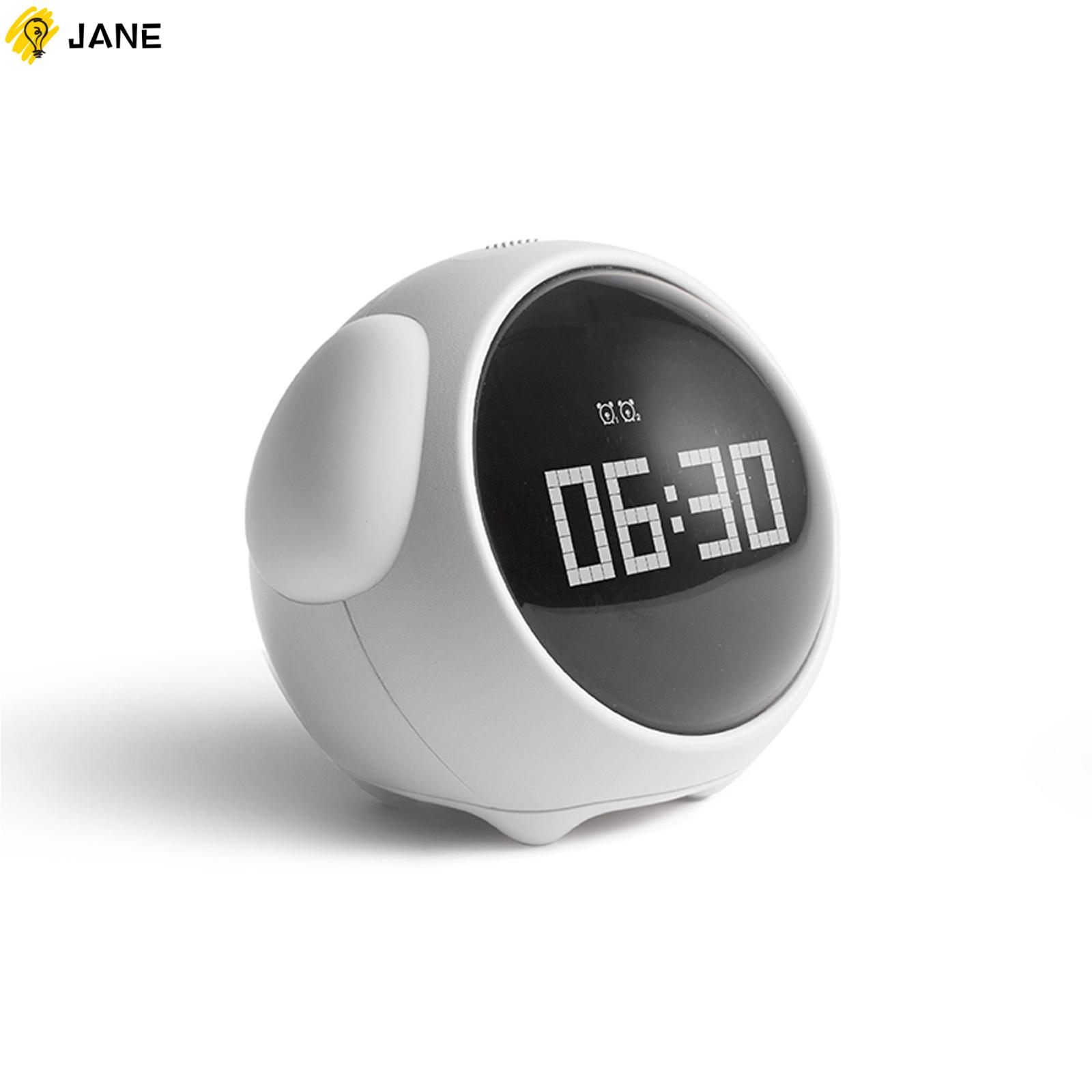 JANE White Kids alarm clock Kids Night Light Wake Up Light 4.3''x 4.1''x3.6'' Snooze Voice-activated Dual Alarm Clock Temperature Detection Adjustable Brightness