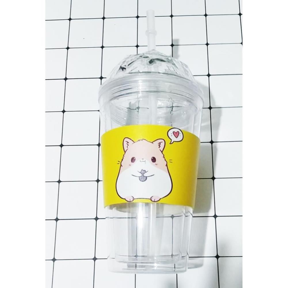 [LN123M] Cốc 2 lớp chuột hamster pheobe nắp cầu C2DI11 cốc giữ nhiệt ly 2 lớp nắp cầu pu cốc làm lạnh dễ thương 500ml