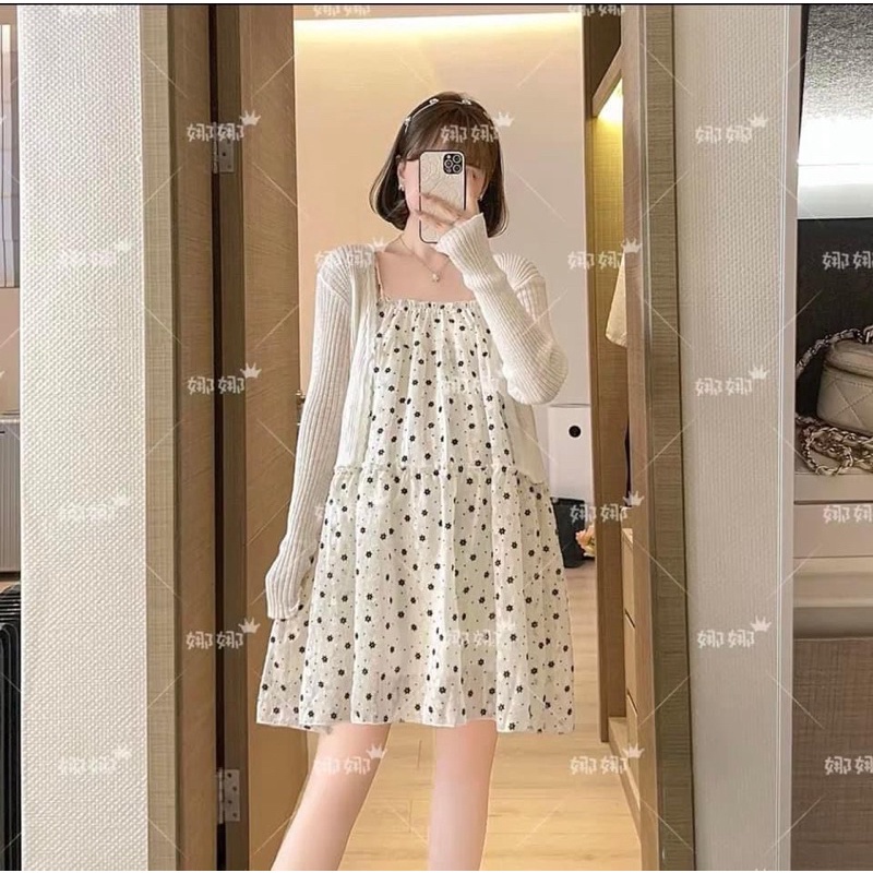 Đầm Hoa🌸Váy Hai dây chấm bi phối Váy ngủ babydoll form rộng xoè dài bánh bèo tiểu thư mặc đi Biển đi Chơi cá tính Ulzzan | BigBuy360 - bigbuy360.vn