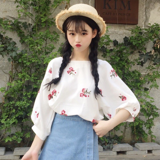 [ sẵn trắng] Áo tay bồng ulzzang