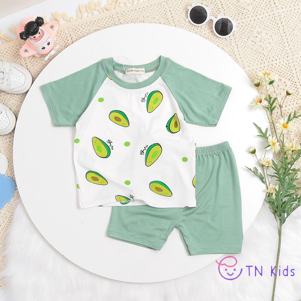 [Bé 20-32kg] Bộ Ngắn tay Thun Lạnh tay ráp lăng trắng in hinh Minky cho bé trai, bé gái từ 7-32kg [ HÀNG CHUẨN ]
