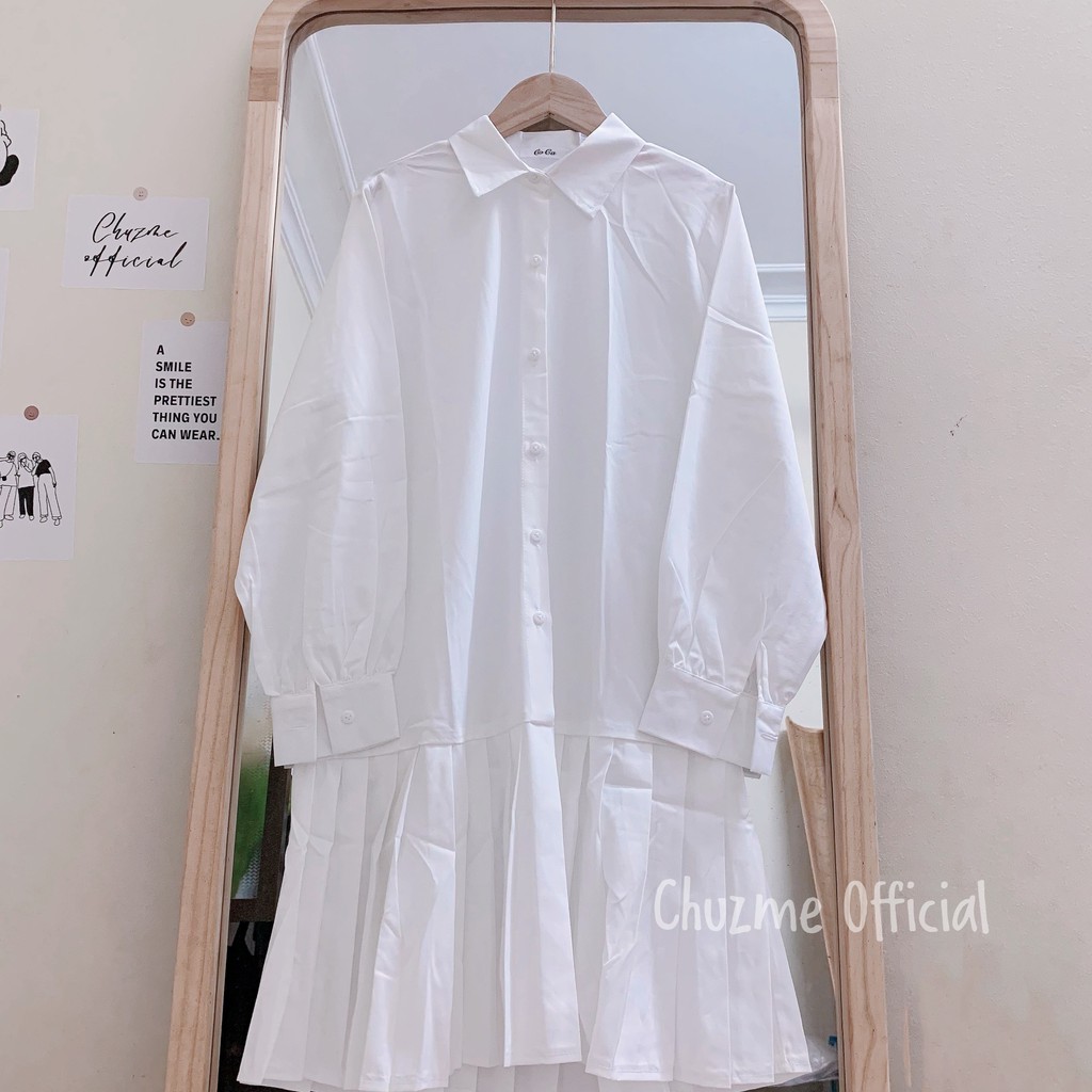 Set Yếm Gile Mix Sơ Mi Đuôi Cá Xếp Ly, Set Đồ Váy Sơ Mi Phối Yếm Cực Xinh (Có ảnh thật)