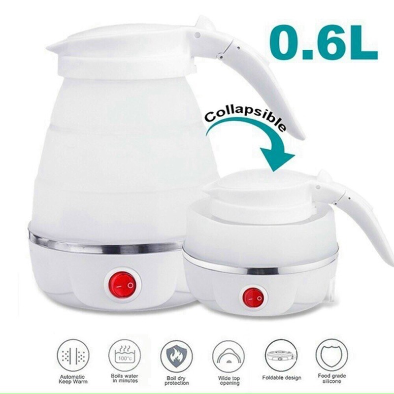 {dung tích 600ml}⚡Ấm Đun Nước Siêu Tốc, Nhỏ Gọn, Bình Đun Nước Gấp Gọn, Du Lịch