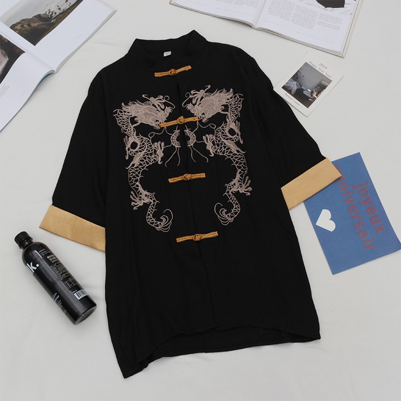 Áo cổ tàu Shanghai thêu rồng Trung Hoa unisex