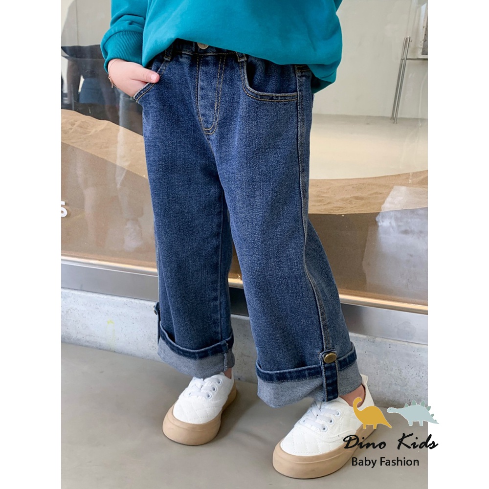 Quần jean ống rộng cho bé gái, quần bò ống xuông gập gấu BKF cá tính cho bé 9-27kg
