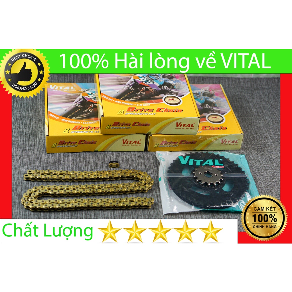 Nhông sên dĩa GN 125, EN 125, HJ 125 SÊN VÀNG 9 ly hiệu VITAL- NSD, xích đĩa tải chính hãng Thái Lan