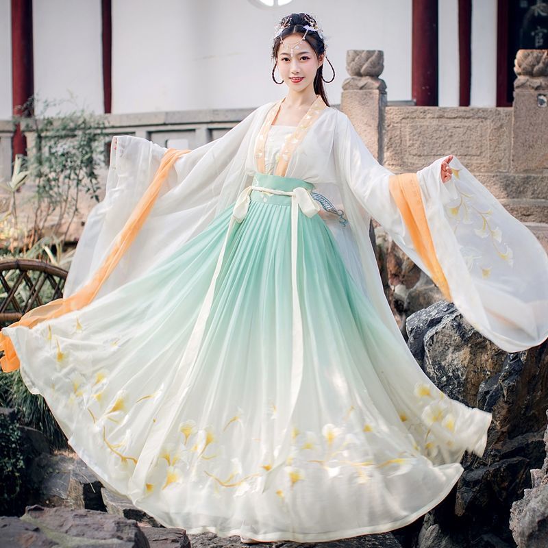 Ginkgo Đầm Hán Phục Phong Cách Trung Hoa Dài Đến Ngực Tay Rộng Siêu Nữ Tính Phong Cách Cổ Điển Ginkgo Wei Jin Cho Nữ