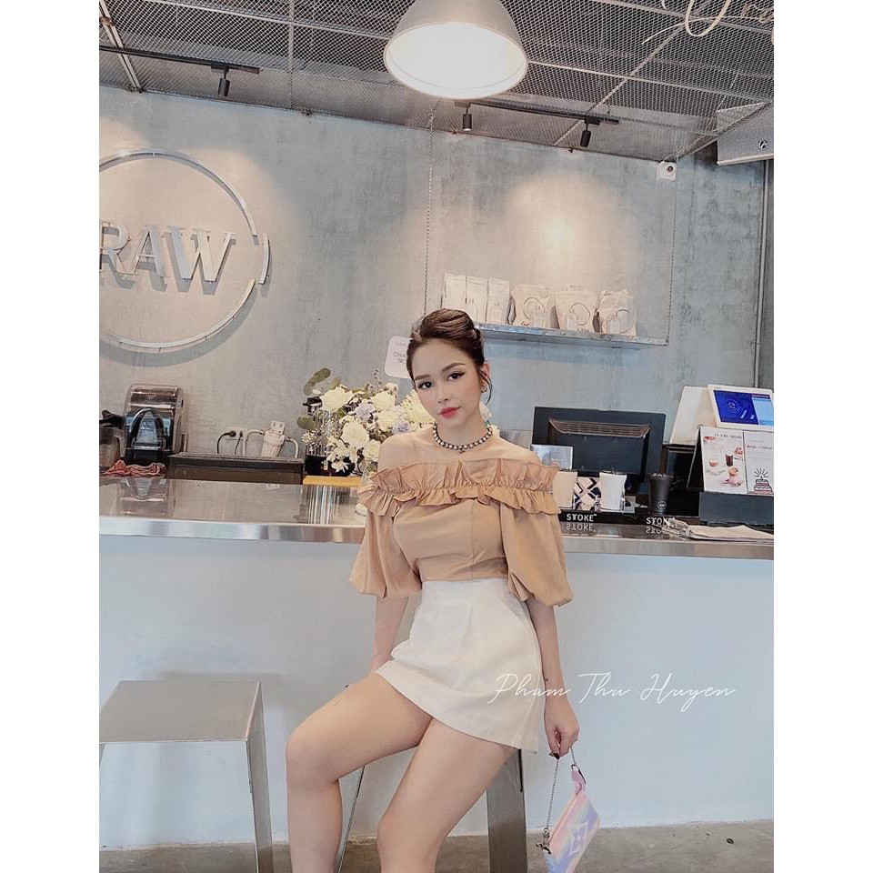 áo kiểu bèo tay tay phồng xinh chất kate mềm