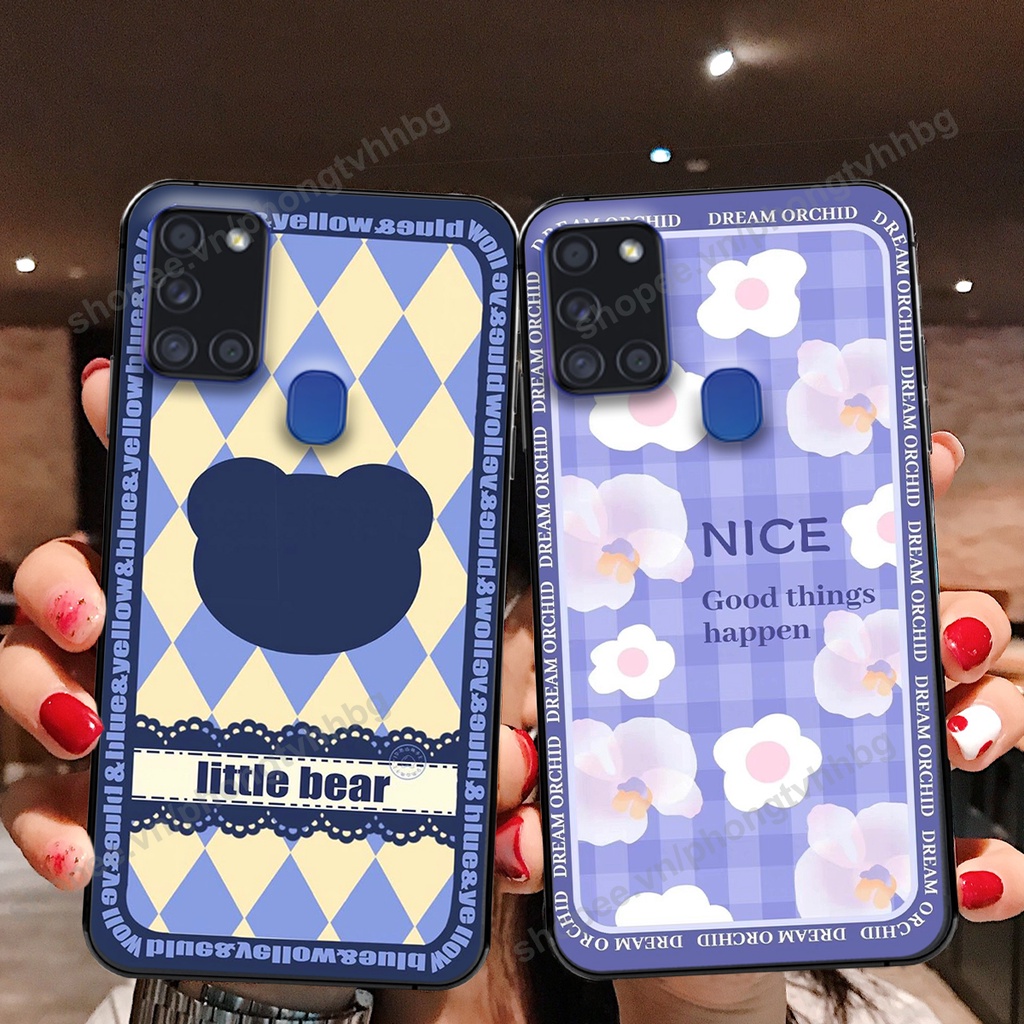 Ốp lưng Samsung A21s in mẫu gấu bo viền , smile mặt cười cực cute đẹp
