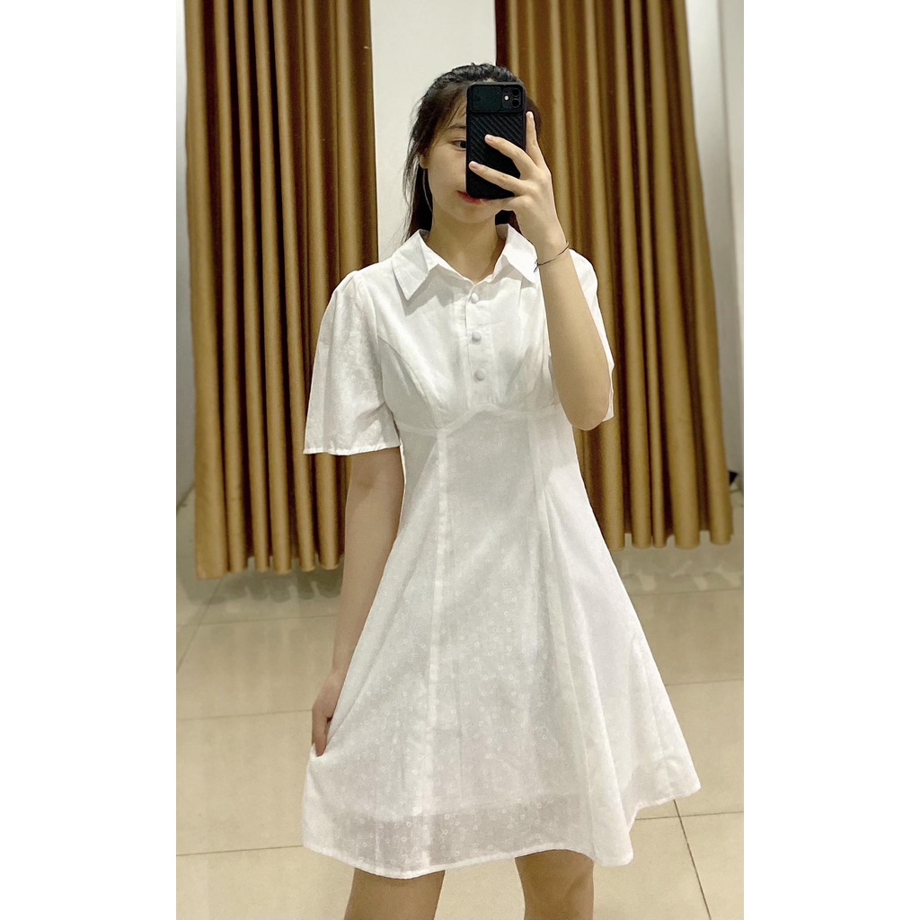Đầm xòe nữ màu trắng cổ bẻ GUMAC DB725 thanh lịch trẻ trung, hai lớp | BigBuy360 - bigbuy360.vn