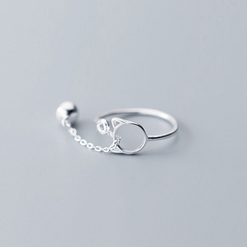 Nhẫn hở mạ bạc trang trí chuông mèo dễ thương dành cho nữ