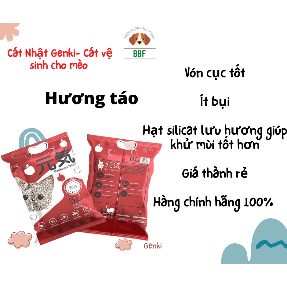 Cát vệ sinh cho mèo-cát Genki đi vệ sinh cho mèo-bao cát 5lit Genki cho mèo đi vệ sinh