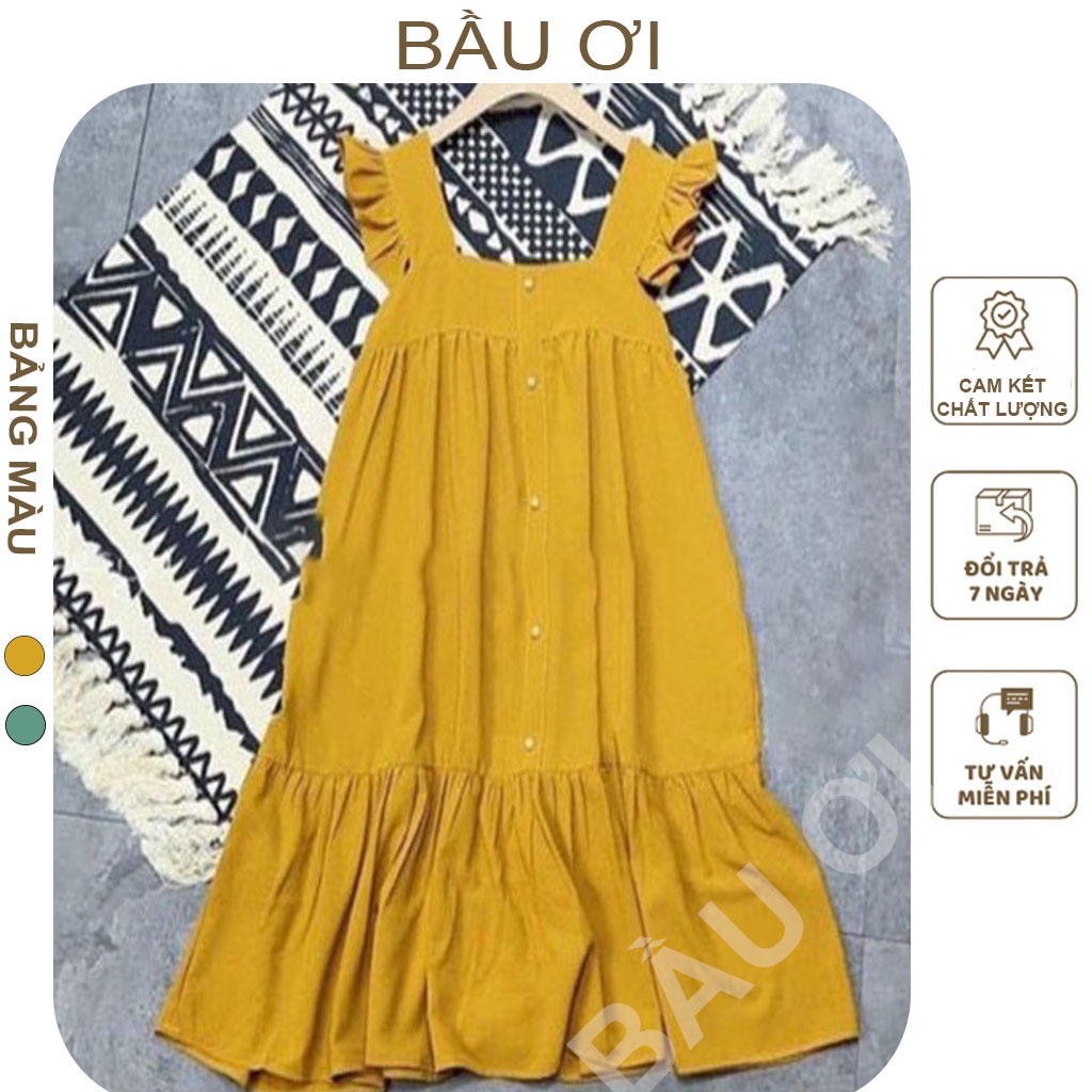 [BAUOII V30] VÁY BẦU 2 DÂY MÙA HÈ THIẾT KẾ TAY BÈO ĐIỆU XINH CHẤT MỀM MÁT DỄ CHỊU FREE SIZE 45-70KG - ĐẦM BẦU BABYDOLL