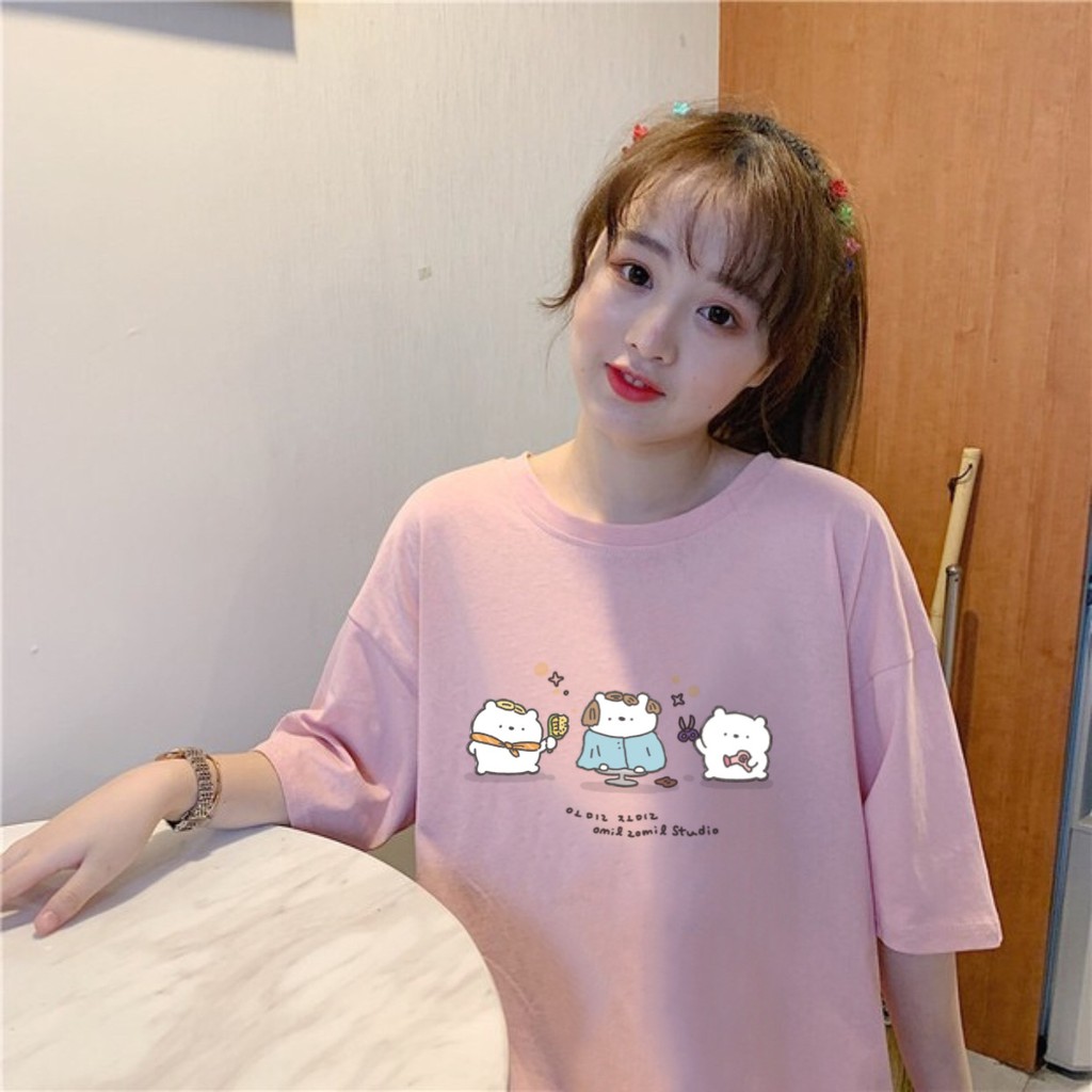 Áo thun tay lỡ  3 GẤU CẮT TÓC  phông Unisex nam nữ tee oversize form rộng pull Ulzzang Streetwear Hàn Quốc vải mềm