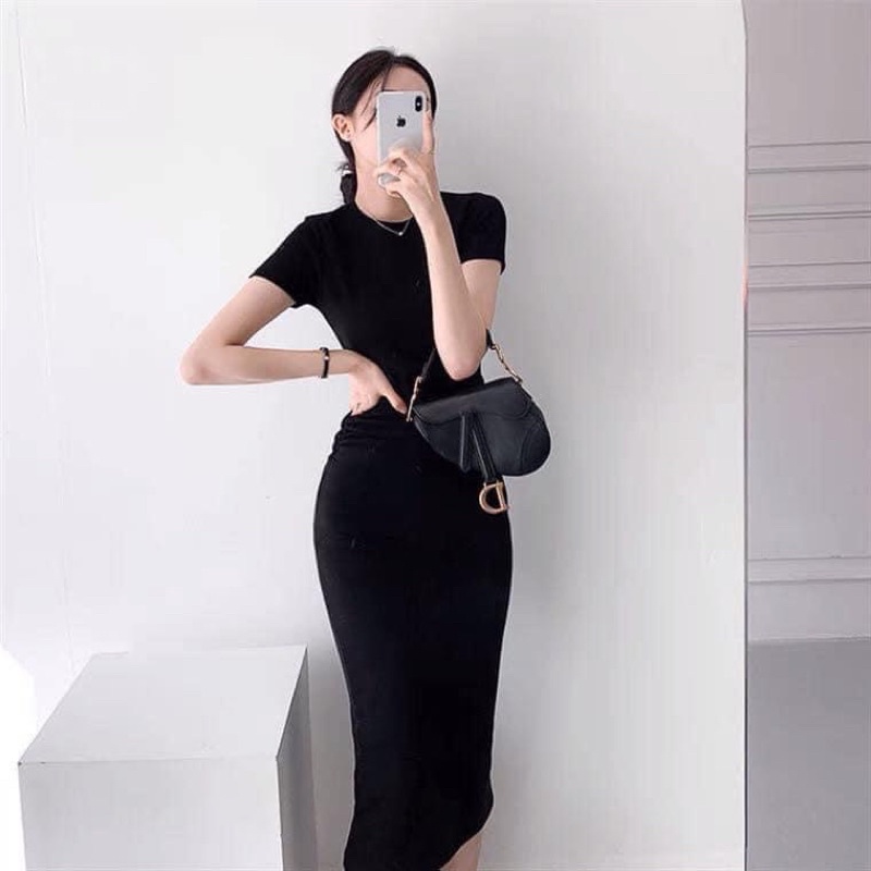 Đầm body cổ tròn nhún eo tay cộc ❤️Đầm dáng ôm cổ tròn